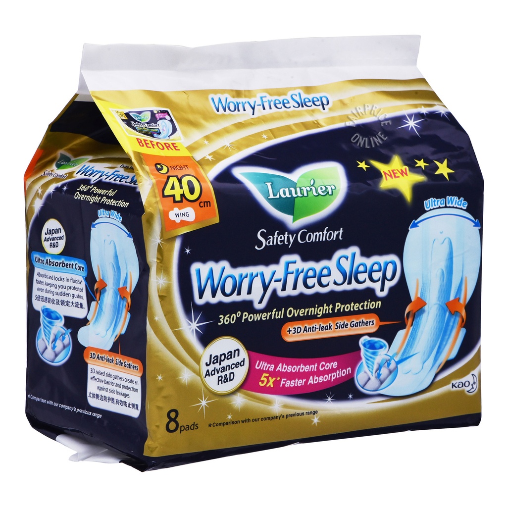 Laurier Safety Comfort Worry-Free Sleep Night 8'S 40cm Pads