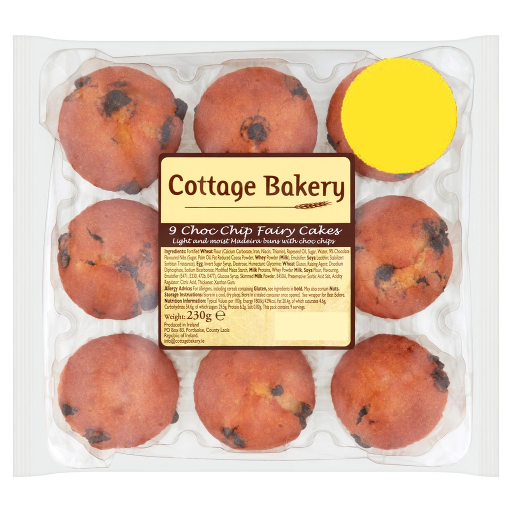 COTTAGE BAKERY 9 CHOC CHIP FAIRY CAKES 230G