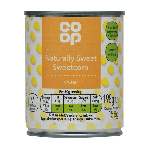 CO-OP SWEET CORN IN WATER 198G