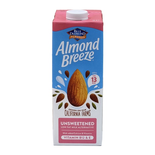 BLUE DIAMOND ALMOND BREEZE UNSWEETENED LOW FAT ALMOND MILK 1L